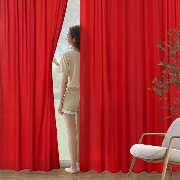 Red Privacy Sheer Curtains That Let Light in 63 Inches Long Non-See-Through Semi Sheer Curtain Light Filtering Window Curtains Christmas Drapes for Living Room Bedroom 2 Panels Set