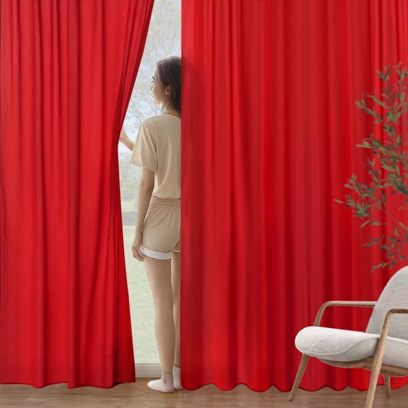 Red Privacy Sheer Curtains That Let Light in 84 Inches Long Non-See-Through Semi Sheer Curtain Light Filtering Window Curtains Christmas Drapes for Living Room Bedroom 2 Panels Set
