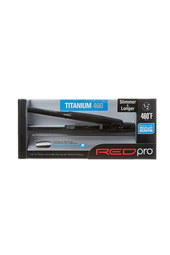 Red Pro Titanium Flat Iron 1/2 Inch – 100% Pure Titanium Plates for Silk Press & Brazilian Blowout, Frizz-Free Shine, Heats Up in 18 Seconds, Max Temp 460°F