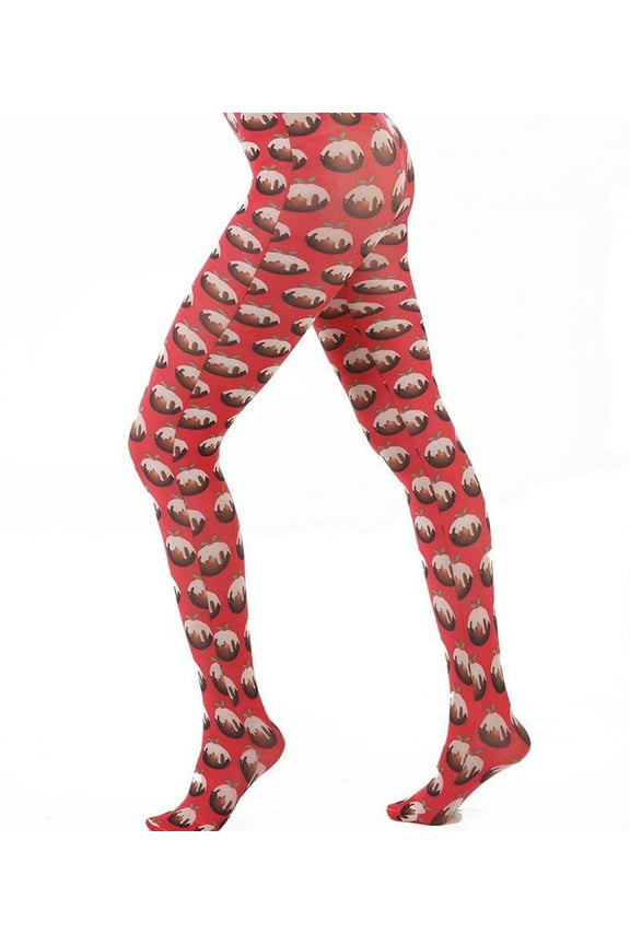 Red Puddings Patterned Print Tights for Women