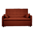 thumbnail image 1 of Red Pull-Out Sofa Bed - Space-Saving Convertible Sleeper with Burlap Upholstery, 1 of 11