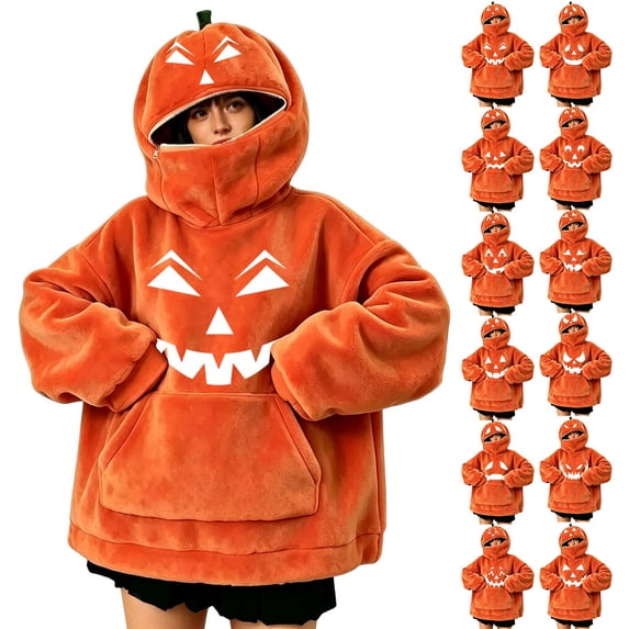 Red Pumpkin Halloween Costume Funny Hooded Polyester Pumpkin Print Hooded Oversized Onesie Pajamas Soft Cozy Funny Party One Piece Jumpsuit 2026 M