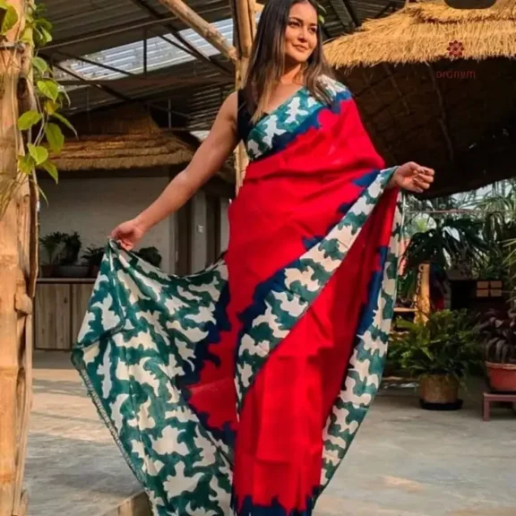 Red Pure Silk Hand Painted Saree