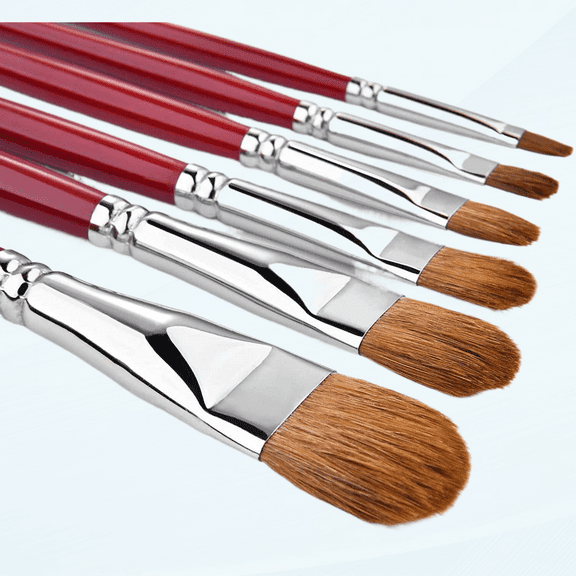 Red Pure Weasel Sable Hair Artist Brushes Filbert Brush Set For Acrylic Oil Gouche and Watercolor Painting Wooden Handle 6Pcs