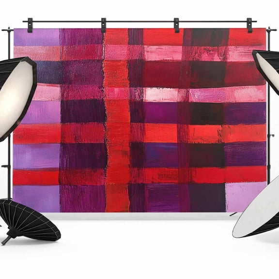 Red Purple Backdrop for Photoshoot,Photography Photo Studio Background Wall Backdrop,Striped Plaid Modern Abstract Oil Painting Back Drop Banner Panel for Portraits Wedding Live Streaming 10x8Ft