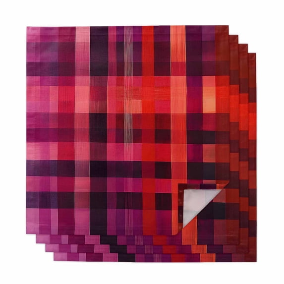 Red Purple Cloth Napkins, Modern Striped Plaid Abstract Oil Painted Washable and Reusable Dinner Napkins Set of 4, Table Napkin for Kitchen Party Birthday Wedding Hotel Housewarming 20"x20"