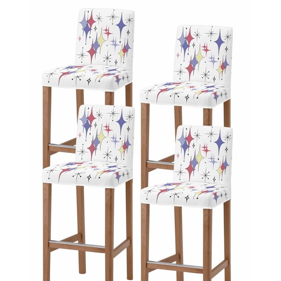 Red Purple Diamond Bar Stool Covers Set of 4, Modern Geometric Middle Century Retro Stretch Washable Bar Chair Covers with Backs, Removable Pub Counter Height Chair Cover for Kitchen Dining Room Cafe