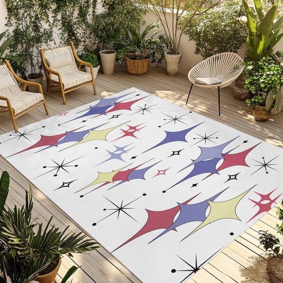 Red Purple Diamond Outdoor Rug for Patio/Deck/Porch, Non-Slip Large Area Rug 5 x 8 Ft, Modern Geometric Middle Century Retro Indoor Outdoor Rugs Washable Area Rugs, Camping Rug Carpet Runner