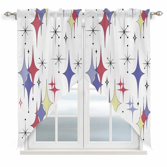 Red Purple Diamond Swag Valances for Windows 2 Pack, Kitchen Window Curtains 36 Inch Length, Modern Geometric Middle Century Retro Privacy Swag Curtains for Living Room/Bathroom 36"x36"