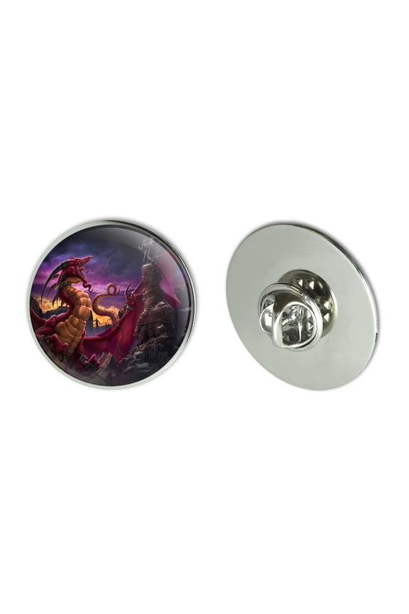 Red Purple Horned Dragon Unleashed Wizard Fantasy Metal 1.1" Tie Tack Hat Lapel Pin Pinback