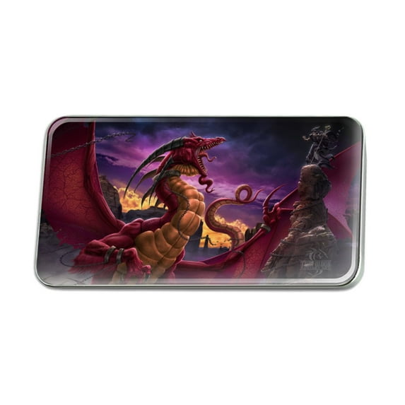 Red Purple Horned Dragon Unleashed Wizard Fantasy Metal Rectangle Lapel Hat Pin Tie Tack Pinback