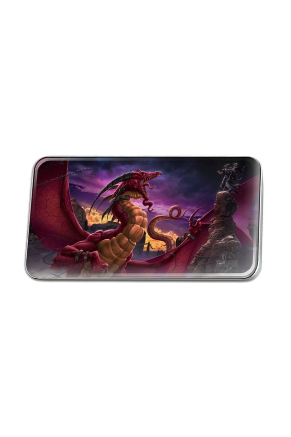 Red Purple Horned Dragon Unleashed Wizard Fantasy Metal Rectangle Lapel Hat Pin Tie Tack Pinback