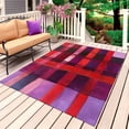 thumbnail image 1 of Red Purple Outdoor Rug for Patio/Deck/Porch, Non-Slip Large Area Rug 6 x 9 Ft, Striped Plaid Modern Abstract Oil Painting Indoor Outdoor Rugs Washable Area Rugs, Reversible Camping Rug Carpet Runner, 1 of 8