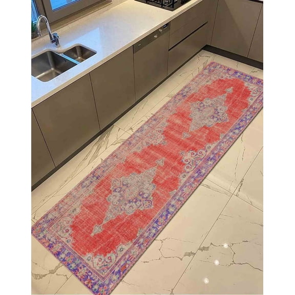 Red and Purple Rugs, Purple Rug, Medallion Rug, Boho Rug, Turkish Rug, Wedding Rug, 3D Printeds Rug, Kitchen Rug, Living Room Rug, 2.6'x5' - 80x150 cm