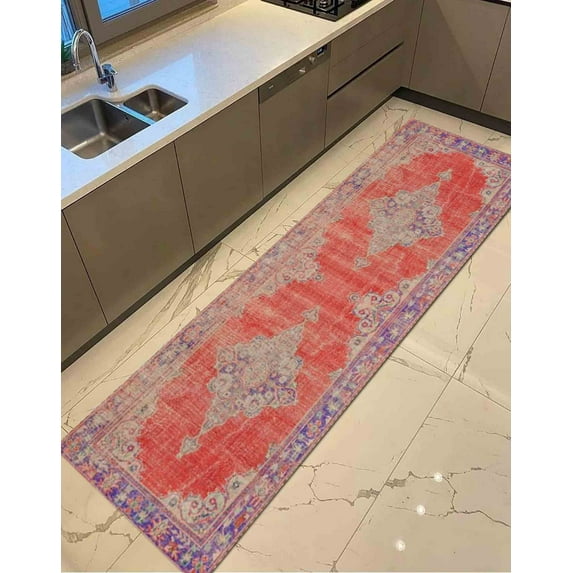 Red and Purple Rugs, Purple Rug, Medallion Rug, Boho Rug, Turkish Rug, Wedding Rug, 3D Printeds Rug, Kitchen Rug, Living Room Rug, 3.3'x6.5' - 100x200 cm