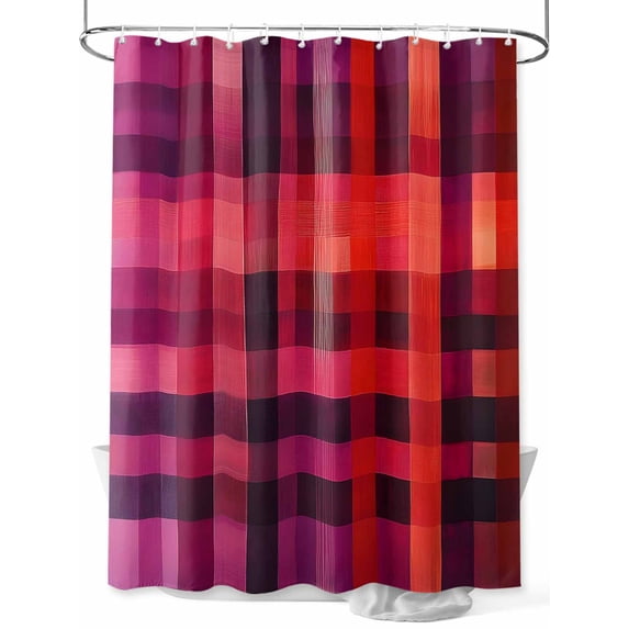 Red Purple Shower Curtain Set, Waterproof Shower Curtains for Bathroom, Modern Striped Plaid Abstract Oil Painted Washable Fabric Cloth Bath Curtain for Bathtub Decoration with Hooks 72x78 Inches