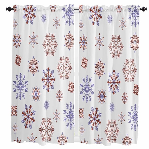 Red Purple Snowflake Christmas Kitchen Curtain 2 Panels Curtains 63 Inch Length, Xmas Snowflake Curtains Rod Pocket Curtains Window Drapes Treatment Window Cafe Curtains