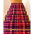 thumbnail image 1 of Red Purple Stair Treads for Wooden Steps Indoor Runner Rug Carpet, Modern Striped Plaid Abstract Oil Painted 7 Pieces Peel and Stick Staircase Step Treads Covers Washable Throw Door Mats, 30"x8", 1 of 6