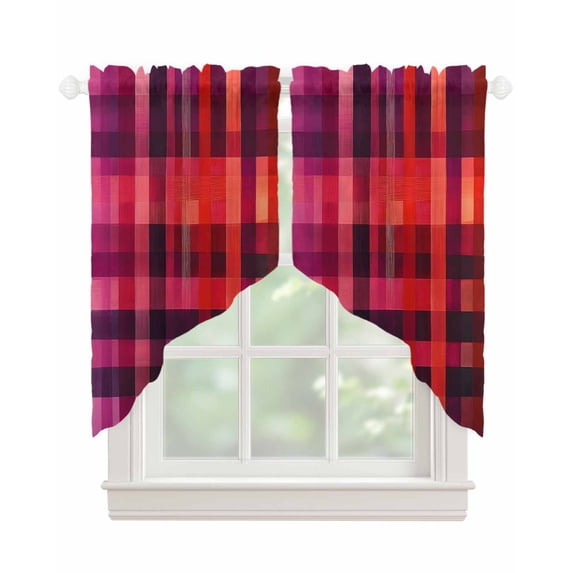 Red Purple Swag Valances for Windows, Modern Striped Plaid Abstract Oil Painted Rod Pocket Sheer Valances for Small Windows, Swag Toppers Light Filtering for Kitchen Living Room 2 Panels 36''x36''