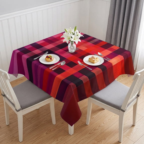 Red Purple Table Cloth Waterproof Tablecloths, Modern Striped Plaid Abstract Oil Painted Tablecloth Dining Table Cover for Kitchen Party Tabletop Outdoor, Square Tablecloth 54x54 Inch