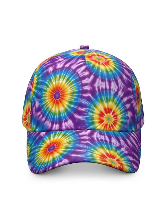 Red and Purple Tie Dye Pattern Baseball Cap, Outdoor Travel Cap with Snap Closure & Sweatband, Polyester Construction Gifts for Birthday Christmas Thanksgiving