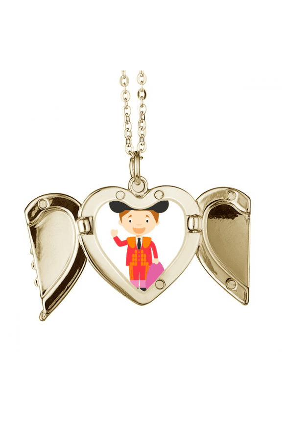Red Purple Torero Cartoon Folded Wings Peach Heart Pendant Necklace