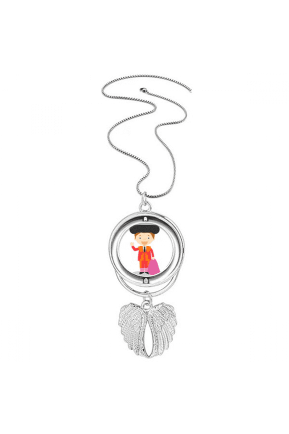 Red Purple Torero Cartoon Pendant Angel Wings Rotating Necklace Jewelry