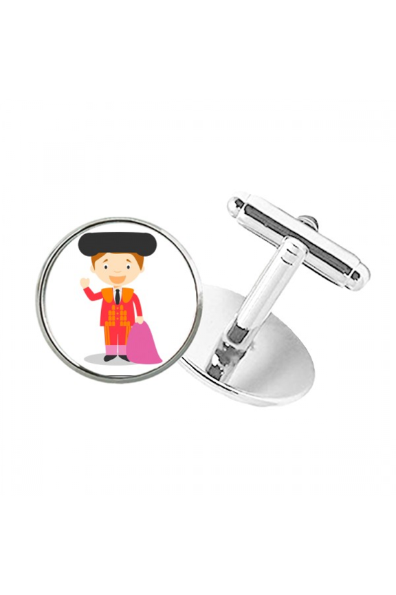 Red Purple Torero Cartoon Round Button Cuff Clip Stud Cufflinks