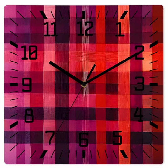 Red Purple Wooden Wall Clock Silent Non Ticking, Modern Striped Plaid Abstract Oil Painted Square Wall Clocks Battery Operated, Decor Clock for Home Office, Living Room, Kitchen, 10 Inch