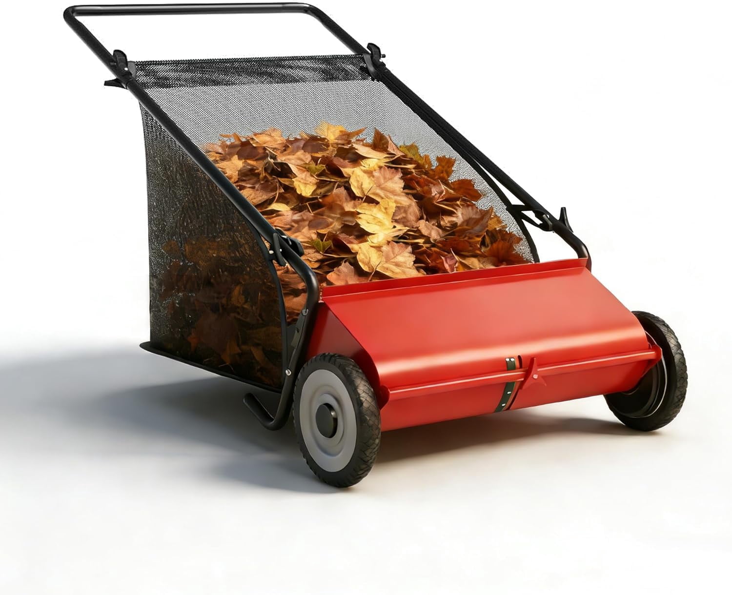 Red Push Lawn Sweeper, 26-Inch with 4 High-Speed Brushes, Heavy-Duty Steel Frame & Large 7 Cu. Ft Hopper Bag for Yard and Leaf Cleanup