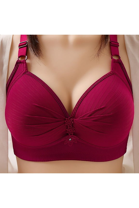 Red Push Up Bras for Women Lace Back Button Shaping Cup Adjustable Shoulder Strap Large Size Bra