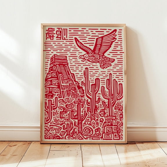 Red Pyramid Aztec Eagle Southwest Decor Wall Art