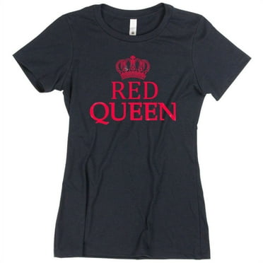 Red Queen Crown Printed Lady Shirt Black Short Sleeve Tee Small