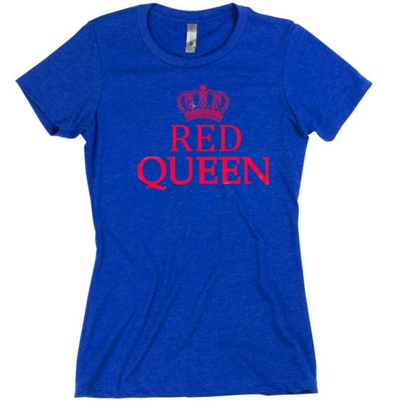 Red Queen Crown Printed Lady Shirt Royal Blue Short Sleeve Tee Medium