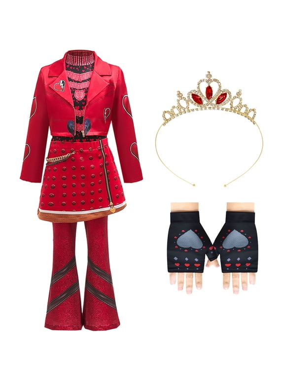 Red Queen Style Costume Outfits Set for Halloween Christmas Cosplay Dress up with Crown Gloves
