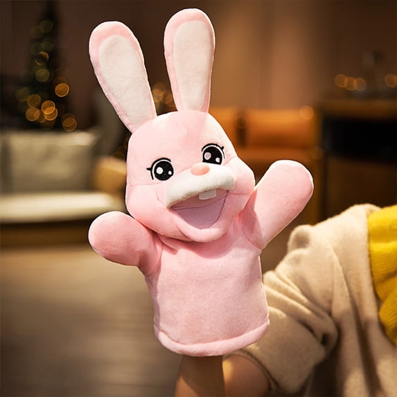 Red Rabbit Hand Puppet Toy - 13.7 Inch Plush for Storytelling & Role Play, Educational Pretend Play for Kids, Easter Gift Idea Pink