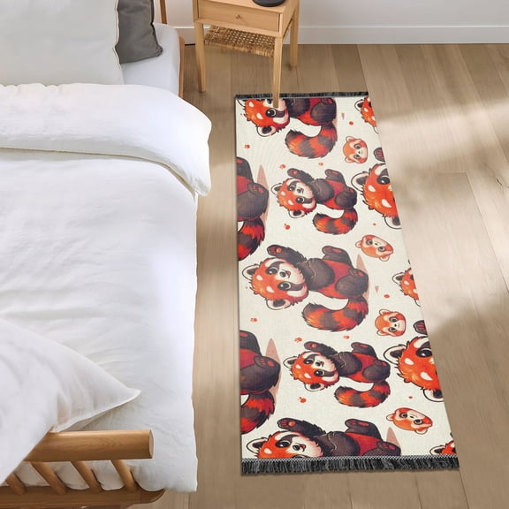 Red Raccoon and Face Runner Area Rug 2x6 Soft Non-Slip Washable Bedside Carpet for Hallway Bedroom Living Room Home Decor