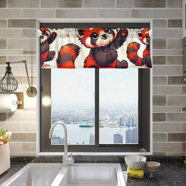 Red Raccoon and Face Valance Curtains 54"x18" Rod Pocket for Kitchen Living Room Windows Farmhouse Decor