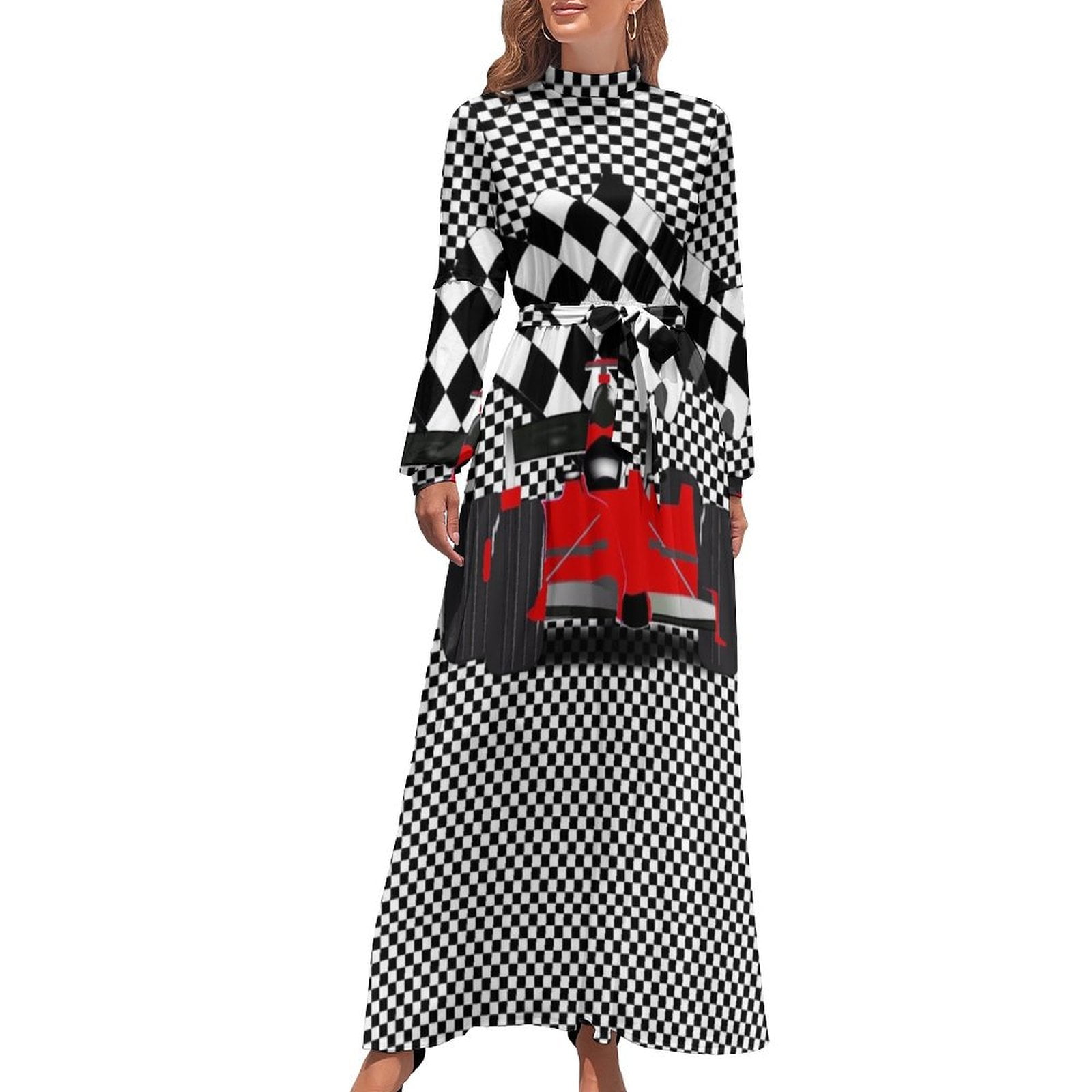 Red Race Car with Checkered Flag Long Dress summer dress woman 2024