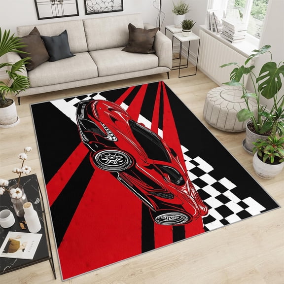 Red Racing Car Area Rugs Red Supercar Rugs Nordic Cool Cars Area Carpet Modern Car Rug Black And White Geometric Grid Area Rug For Living Room Bedroom 1x2ft