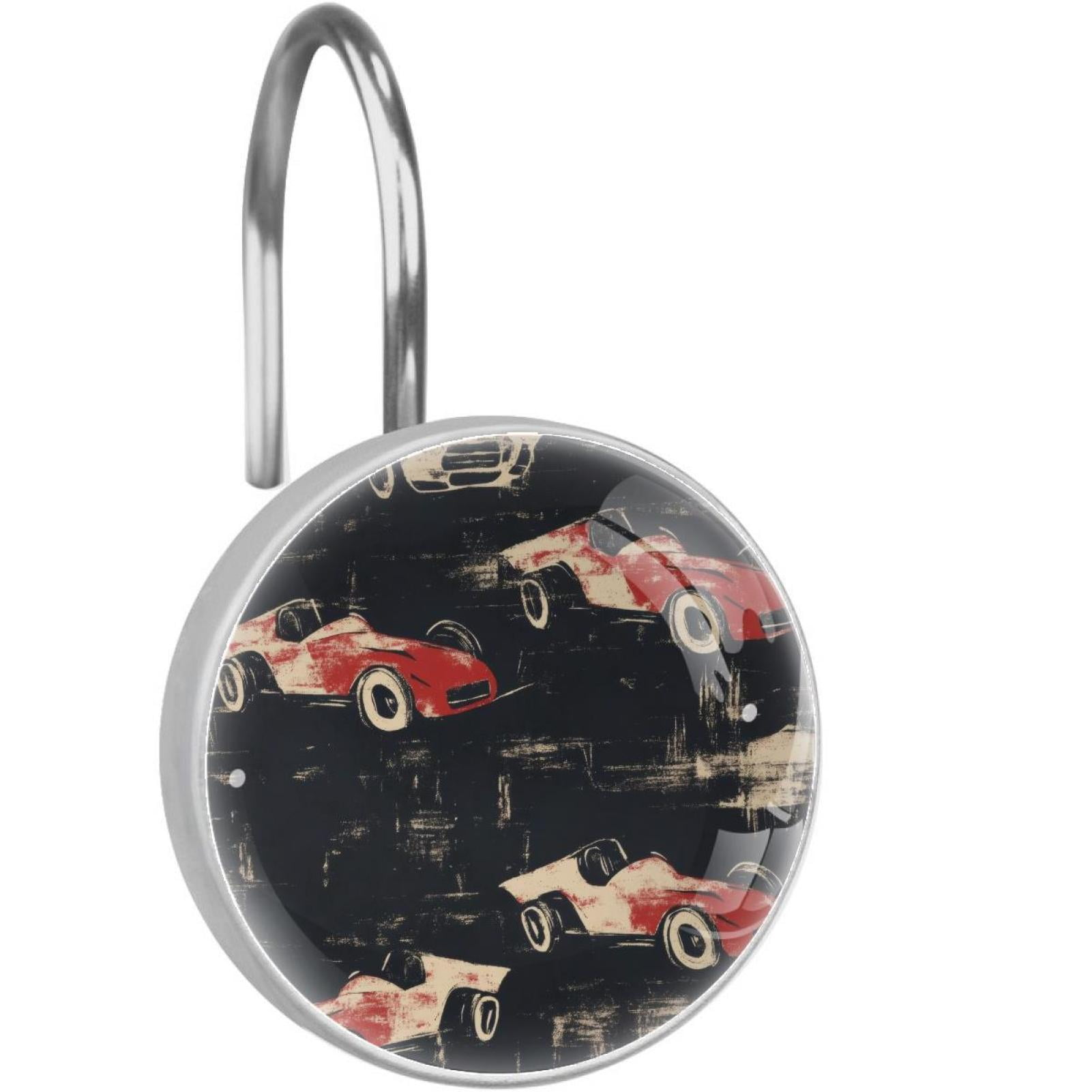 Red Racing Cars Shower Curtain Hooks Round Crystal Glass, Set of 12 Shower Curtain Rings - Shower Hooks for Curtain Shower Rings