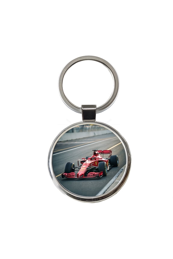 Red Racing Sports Car Metal Round Keychain