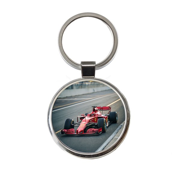 Red Racing Sports Car Metal Round Keychain