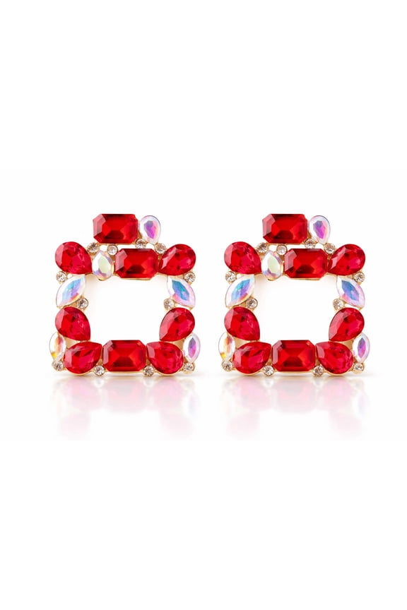 Square Drop Red, Crystal Statement Earrings, Stainless Steel, (Includes Jewelry Pouch), 2 Pack