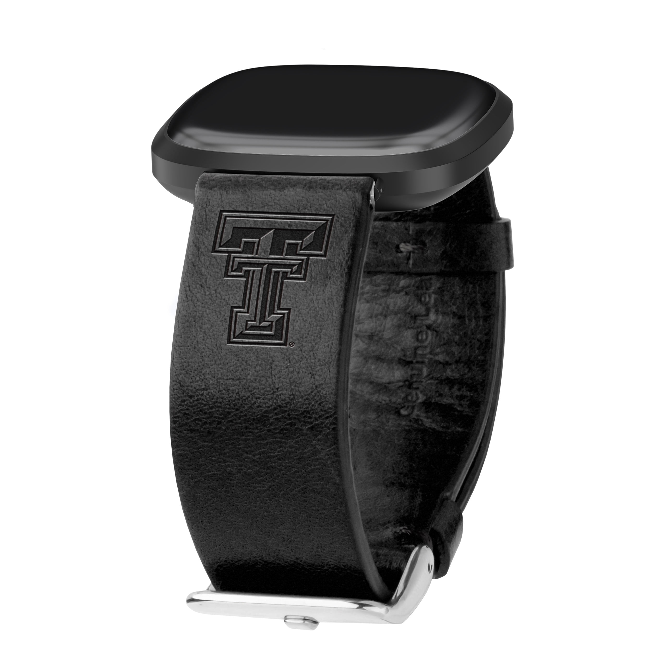 Red Raiders Premium Leather Unisex Watch Band for FitBit Versa 3 and Sense (Short Black) by Affinity Bands