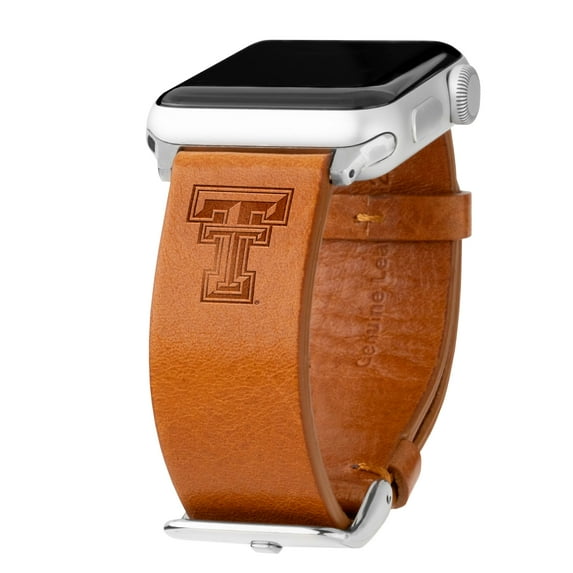 Red Raiders Premium Leather Unisex Watch Band for Apple Watch - 38/40/41mm(42mm Series 10) Long Tan by Affinity Bands