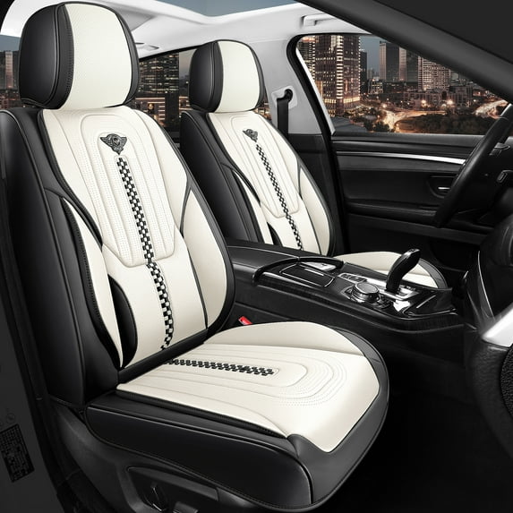 Red Rain Black and White Car Seat Cover Waterproof Leather Seat Cover 13 Pcs (E-Black&White)
