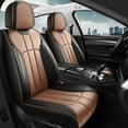 thumbnail image 1 of Red Rain Brown Car Seat Cover Leather Seat Covers for Cars (Q-Brown+Black), 1 of 9
