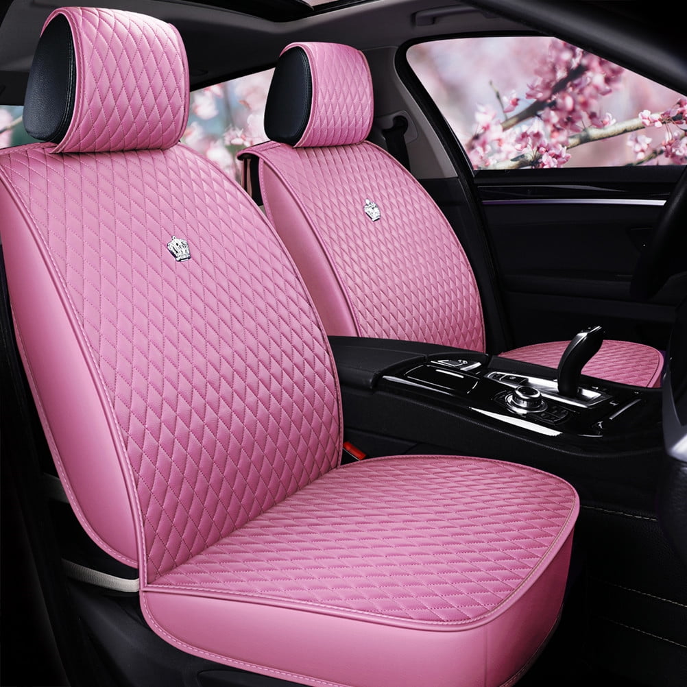 Red Rain Colorful Pink Leather Seat Covers 9PCS Set, Airbag