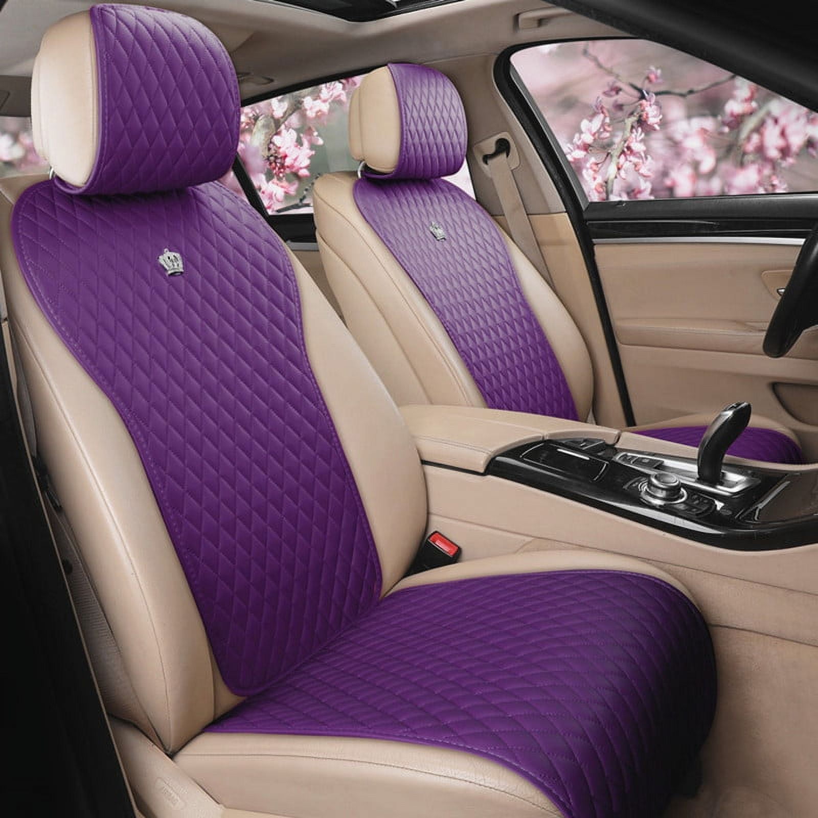 Purple 5-Seat Car PU Leather+Flax Seat Covers Cushion Front+Rear Set  Universal